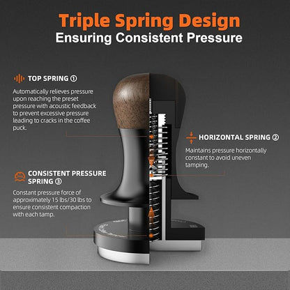 MHW-3BOMBER 45.5mm Espresso Tamper - 3 Spring Loaded Coffee Tamper with Sound Feedback - Barista Calibrated Tamper with 15lb / 30lbs Replacement Springs - Compatible for Flair Pro and Pro 2 T7070F-OS