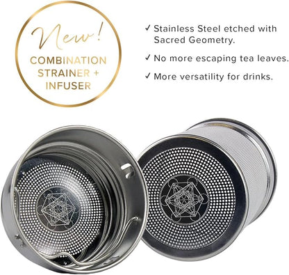 Sacred Lotus Love Double-Walled Glass Tea Infuser Bottle - Portable Travel Mug with Strainer and Sleeve for Loose Leaf Tea, Coffee, Smoothies - Insulated Tumbler with Lid for Hot and Iced Beverages