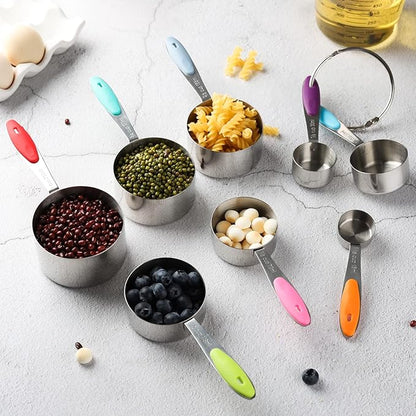 Measuring Cups Set of 8 Stainless Steel Stackable Nesting Measuring Cups for Dry and Liquid Ingredients