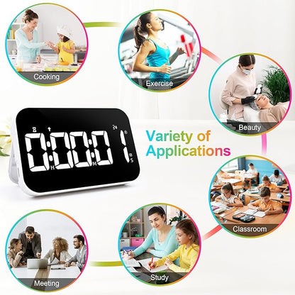 Kitchen Digital Timer, Rechargeable Magnetic Count Down Up Timer, Vibration Mode Adjustable Volume and Brightness LED Display with Sound Alert Function for Kids Adults Study Teaching, Kitchen Gadgets