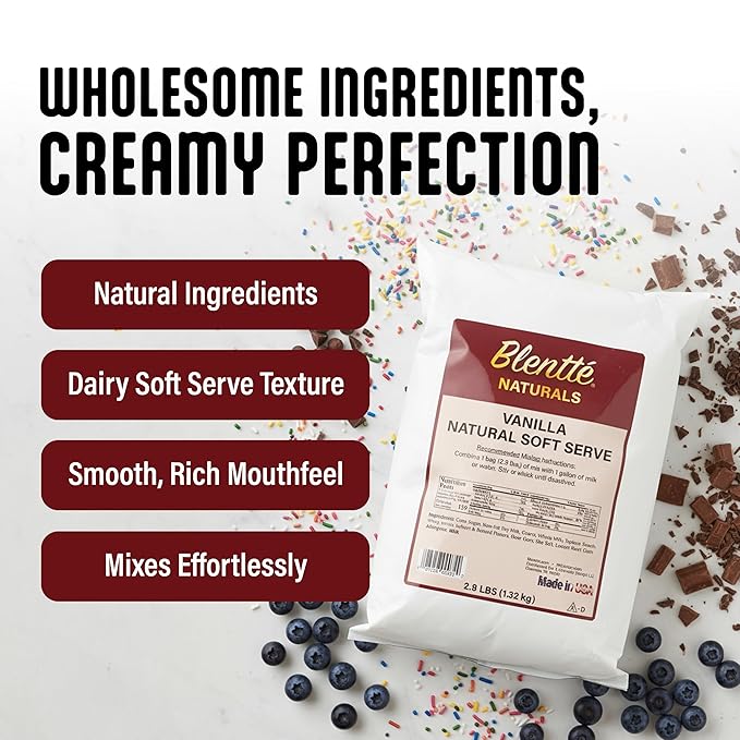 Blentte Soft Serve Ice Cream Mix - Natural Creamy Softserve Powder for Frozen Dessert Maker, Homemade Icecream, Gelato, or Yogurt - 4% Dairy Blend - Clean Label - Smooth Texture - Vanilla - 2.9 lbs