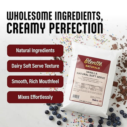 Blentte Soft Serve Ice Cream Mix - Natural Creamy Softserve Powder for Frozen Dessert Maker, Homemade Icecream, Gelato, or Yogurt - 4% Dairy Blend - Clean Label - Smooth Texture - Vanilla - 2.9 lbs