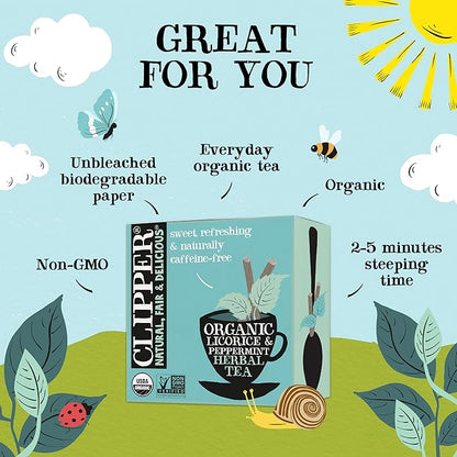 Clipper Tea Peppermint & Licorice Teabags – Caffeine Free, USDA Organic, Great Hot or Iced – Sweet, Refreshing, Natural, Fair & Delicious Sweet – 50 Tea Bags