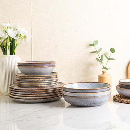 AmorArc Ceramic Dinner Plates Set of 4, 10.5 Inch Handmade Reactive Glaze Stoneware Plates, Large Rustic Shape Dinnerware Dish Set for Kitchen, Microwave & Dishwasher Safe, Scratch Resistant - Blue