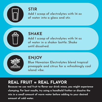 Blue Hawaiian Electrolytes Drink Mix | 30 Servings | Organic Coconut Water, Blue Spirulina & 5 Key Electrolytes | Supports Hydration, Electrolyte Balance & Muscle Recovery* | No Sugar Added