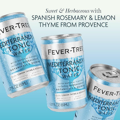 Fever-Tree Mediterranean Tonic Water - Premium Quality Mixer - Refreshing Beverage for Cocktails & Mocktails. Naturally Sourced Ingredients, No Artificial Sweeteners or Colors - 5.1 Fl Oz Cans - Pack of 8