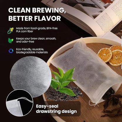 120 Count Cold Brew Coffee Filter Bags – 4x6 Inch Disposable Fine Mesh Drawstring Tea & Coffee Pouches – Fits 64oz Mason Jar, Tear-Resistant, Made from Natural Materials