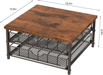 Coffee Pod Drawer K Cups Organizer 2-Tier Coffee Pod Storage Holder with Drawer Baskets 72 Capacity Coffee Capsule Storage Organizer Drawer, Industrial Brown and Bronze