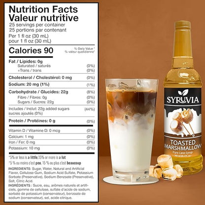 Syruvia Coffee Syrup, Toasted Marshmallow Flavored Syrup for Drinks, Lattes, and Desserts – 25.4 fl oz