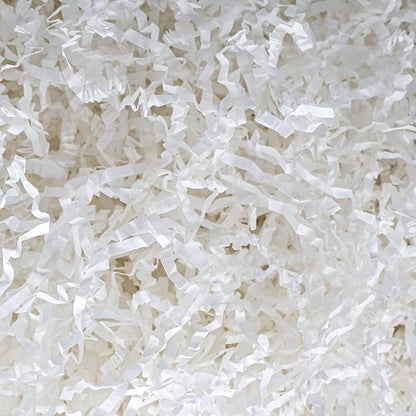 LWWTBS Crinkle Cut Paper 7oz Shredded Packing Grass Cushion Paper for Gift Baskets Christmas Wedding Birthday Bridesmaid Engagement Craft Gift boxes Stuffing Bags Filler (White)