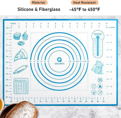 Silicone Pastry Mat with Measurement, Kids Rolling Mat for Fondant, Rolling Dough, Pie Crust, Pizza and Cookies, Baking Mat,12" x 16", Blue
