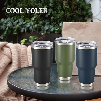 30 oz Tumbler with Lid Stainless Steel Tumblers Bulk Vacuum Insulated Cup Reusable Powder Coated Travel Mug Double Wall Leak Proof Cups Keep Cold Drinks for 12 Hours Army Green, Set of 8