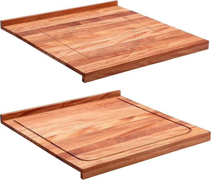 Vesici Reversible Pastry Board with Lip for Rolling Dough Large Wooden Cutting Chopping Kneading Board with Engraved Measurements for Counter Table Top Kitchen(Walnut,24 x 22.8 x 1.5 Inch)