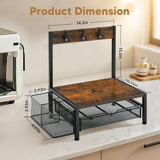 Coffee Bar Organizer with K Cup Holder,Coffee Pod Drawer Holder for 24 Pod Capacity, Storage Drawer with Dispoable Cups & Lids Holder, Coffee Bar Station Organier for Countertop, Kitchen