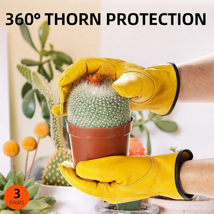 Vgo... 3-Pairs Unlined Cow Grain Leather Work and Driver Gloves with Cow Split Leather Palm Patch (Size M, Gold,CA9590)