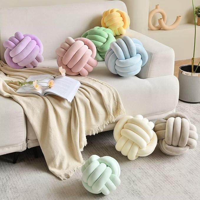 Decorative Throw Knot Pillow Ball for Home Chair Sofa Aesthetic Round Velvet Knotted Pillow Cushion (Dusty Pink, 11 inches)