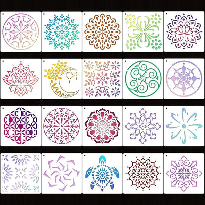 20 Pcs 4x4'' Mandala Stencils for Painting on Wood, Floor, Wall, Tile Fabric, Reusable Furniture Stencils Painting Template Mandala Template for DIY Rock Art Projects Decoration