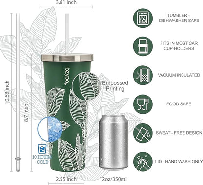 bzyoo SUP Double Wall Vacuum Insulated Tumbler with Straw and Lid Stainless Steel Water Bottle Travel Mug Cup Valentines Gifts For Him & Her, 24oz (710ml) Color: Leaf Green