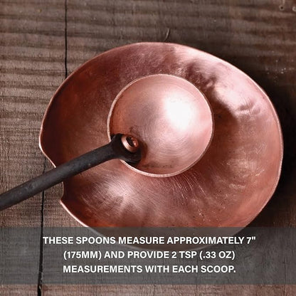 Copper and Steel Coffee Scoop | Food Grade & Measures 2 Tsp | Antique & Rustic Cast Iron Metal Spoon | Use For Espresso Beans, Tea Leaves, or Sugar | Handmade in Maine USA | By Wicks Forge