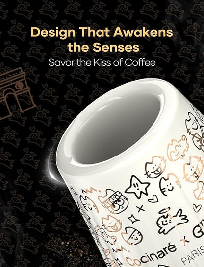 Cocinare x Chanoir KissCup Art Ceramic Espresso Cup – 2.2oz Demitasse Cup for Espresso, Pour-over coffee and Tea, Chanoir White, Art de Paris Collaboration