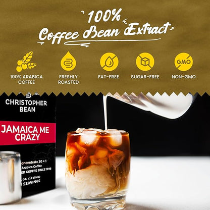 Christopher Bean Coffee - 396 servings, 30 to 1 Blend Bag in Box Liquid Instant Coffee or Cold Brew Coffee Concentrate - Hot or Iced Coffee - Jamaica Me Crazy
