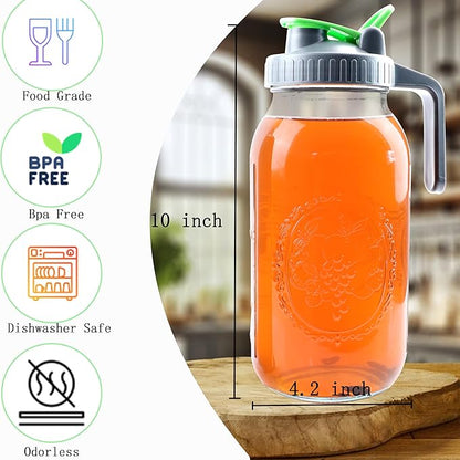 64 Oz Mason Jar Cold Brew Coffee Tea Maker With Food Grade Filter Infuser 2 Quart Glass Pitcher With Lid Half Gallon Iced Hot Tea Pitchers Leak-Proof Jug For Coffee Sun Tea Juice Lemonade Cold Brew