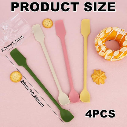 4pcs Mini Silicone Spatulas Set, Dual Sided Multifunctional Small Kitchen Scraper Long Spoon Reusable Stirrer for Jam Cake Cream Butter Icing Lotion (4 Colors)