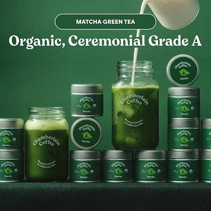 Chamberlain Coffee Ceremonial Matcha Green Tea Powder - Japanese Green Tea + Original Grade Matcha - Hot or Iced - Organic, Vegan & Gluten-Free Matcha Powder, 1.06 oz