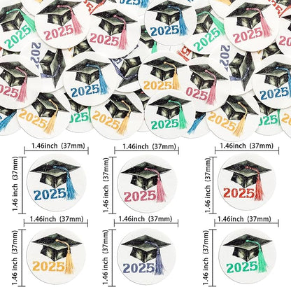 Gyufise 48Pcs Edible 2025 Graduation Theme Cupcake Toppers Wafer Paper Graduate Hat Grad Cap Cupcake Picks 2025 Students Graduation Theme Party Cake Decorations Supplies Multi
