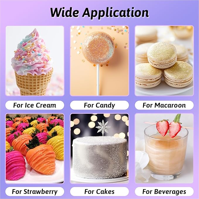 Edible Glitter - 8 Colors Luster Dust Edible Set for Drinks, Food Grade Edible Glitter Dust for Cake Decorating, Cocktail, Fondant, Strawberries, Candy, Cookie, Chocolate. Vegan and Gluten Free - 5g/bottle