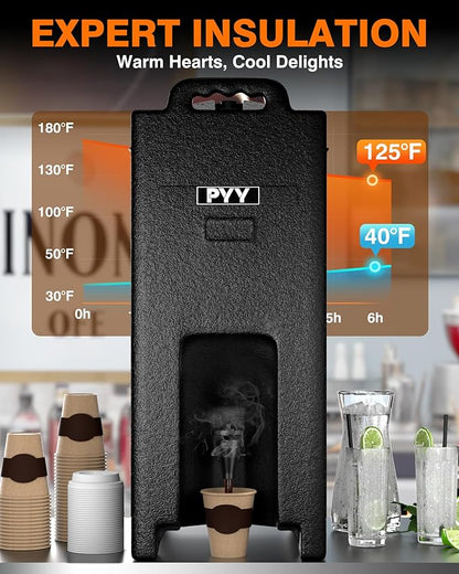 PYY Insulated Beverage Dispenser 5 Gallon - Hot and Cold Drink Container with Handles, Thermal Drink Dispenser Cooler Server carrier For Commercial Catering Black