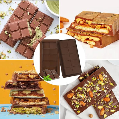 Yisquar Chocolate Bar Mold 2 Pack Dubai Mold 1 Inch Deep Silicone Chocolate Form Thick Candy Bar Form for Filling Pistachio DIY Chocolates Snacks