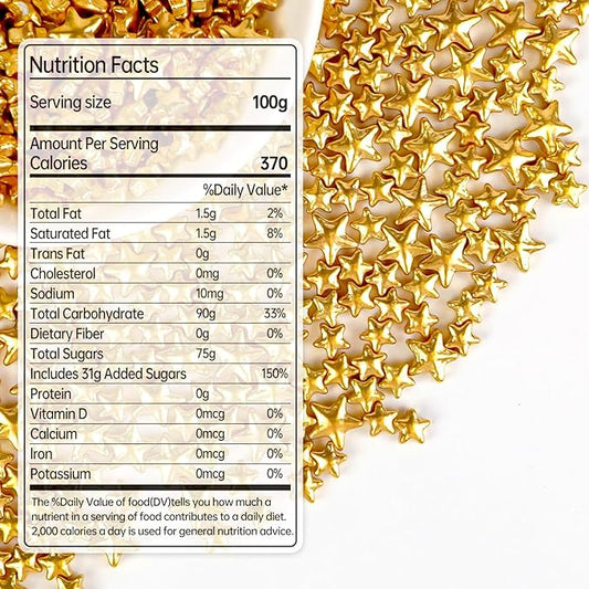 Gold Star Sprinkles for Cake Decorating, Edible Star Sugar Candy, Mix Size, Baking For Cupcakes, Decorating, Cookies, Donuts, Wedding Party, Holiday, 150g/5.29oz