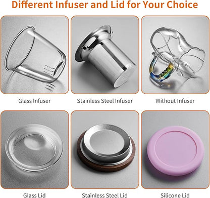 OEM Custom Personalized Gifts Glass Tea Cup with Infuser and Lid,Customized Large Borosilicate Teacup, Clear Mug for Loose Leaf Blooming Tea Maker Gift for Friend, Family