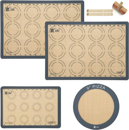 Silicone Baking Mat Set of 4, GUANCI Grade Food Baking mats Non-Stick Reusable Pizza Bakeware Mat for Making Macaroon, Pizza, Cookie, Pastry, Bread, Bun(Grey)