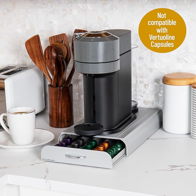 Mind Reader Nespresso Compatible Capsule Drawer, Countertop Organizer, Coffee Pod Holder, Storage, 9.25"L x 15"W x 2"H, Gray