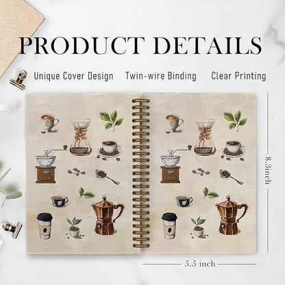 Vintage Coffee Spiral Notebook, Coffee Lovers Gifts Journal Notebook, Retro Cafe Notebooks for School Work, Caffeine Lover Office Supplies Gifts for Women Men, 5.5x8.3 Inch