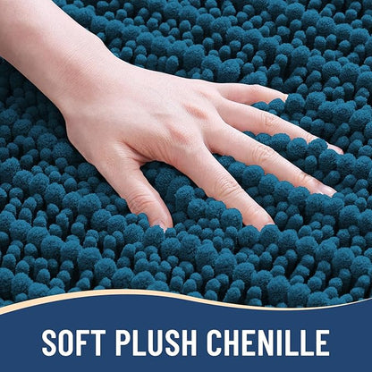 Arotive Luxury Chenille Bathroom Rug Mat, Extra Soft Thick Absorbent Shaggy Bath Rugs, Non-Slip Machine Wash Dry, Plush Bath Mats for Bathroom, Shower and Tub, 47x32, Peacock Blue