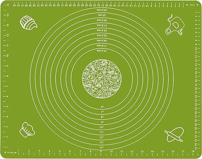 Silicone Baking Mat for Pastry Rolling Dough with Measurements, 19.7" x 15.7" BPA Free Non stick and Non Slip Green Table Sheet Baking Supplies for Bake Pizza Cake