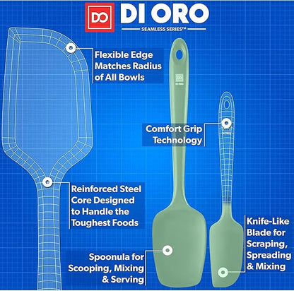 DI ORO Silicone Spatula Set - Rubber Kitchen Spatulas for Baking, Cooking, & Mixing - 600°F Heat-Resistant & BPA Free Silicone Scraper Spatulas for Nonstick Cookware - Dishwasher Safe (5pc, Sage)