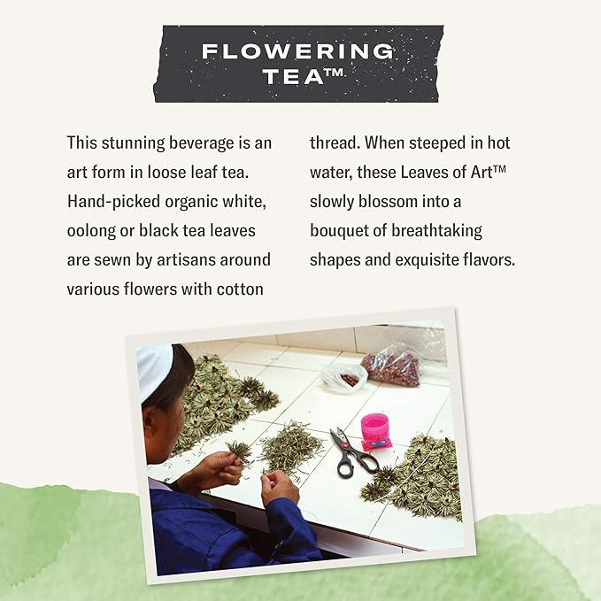 Numi Organic Tea Dancing Leaves Flowering Tea Gift Set, 5 Tea Blossoms with 16 Ounce Glass Teapot (Packaging May Vary)