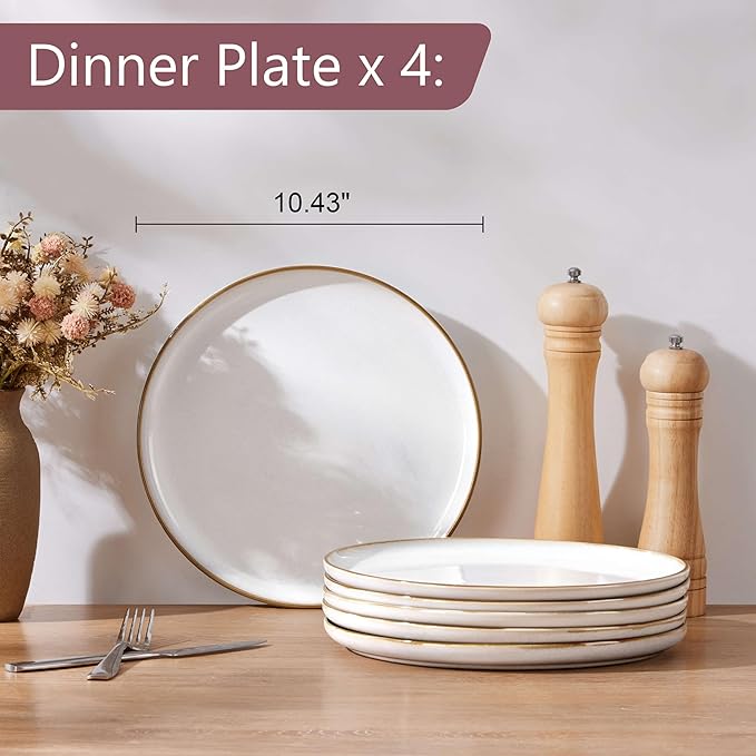 Herogo Ceramic 10.43 Inch Dinner Plates Set of 6, Stoneware Dinner Plate Set, Double Reactive Glaze Large Dinnerware Plates for Kitchen, Microwave, Oven & Dishwasher Safe, Ivory White