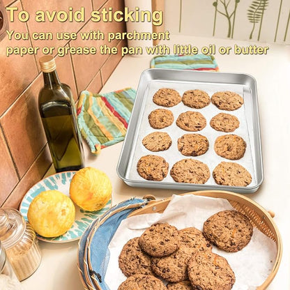 P&P CHEF 16 Inch Baking Cookie Sheet, Oven Pan Tray Stainless Steel Sheet Pan for Kitchen, Oven Bakeware for Multi Uses, Shiny Look & Dishwasher Safe, Healthy & Heavy Duty, 3Pcs