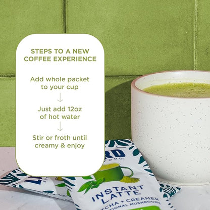 Laird Superfood Instant Latte Matcha, Non-Dairy, Superfood Creamer, Gluten Free, Non-GMO, Vegan, 15pk Sachets