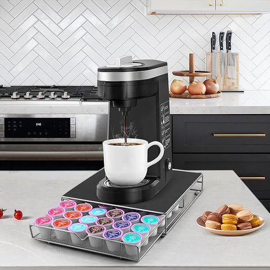 Coffee Pod Drawer, K-Cup Holder Drawer for 36 Coffee Pods Storage, Under Coffee Pot Storage and Sliding Drawer, Office or Home Kitchen Counter Organizer