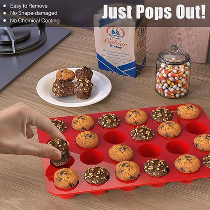 SILIVO 2-inch Deep Mini Muffin Pans Nonstick 24 Cup (2 Pack) - Mini Cupcake Pans - Silicone Muffin Tins for Muffins, Cupcakes and Egg Bites