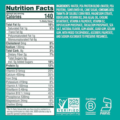 Ripple Kids Original Plant Based Milk | Pediatrician Recommended | 8g Pea Protein | Shelf Stable | Vegan & Non GMO Certififed | Dairy, Soy, Nut, Gluten, and Lactose Free | 8 Fl Oz (Pack of 12)