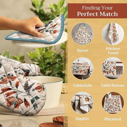 Maison d' Hermine Pot Holders Set 100% Cotton Heat Resistant Potholders 8" x 8" Hot Pads with Loop BBQ, Cooking, Baking, Grilling, Kitchen, Handling Hot Pans (Pack of 2, Dalida)
