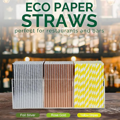 Chunsapk 5.75 inch Disposable Short Silver Paper Cocktail Straws, Stirring Straws 500 Counts - for Party, Wedding, Bars