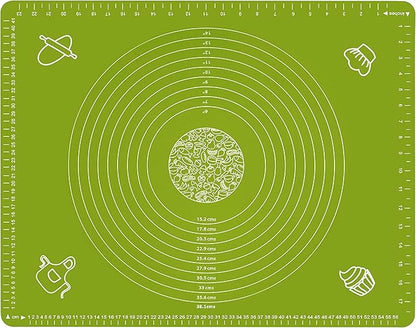 Silicone Baking Mat for Pastry Rolling Dough with Measurements, 25.6 x 17.7 BPA Free Non stick and Non Slip Green Table Sheet Baking Supplies for Bake Pizza Cake